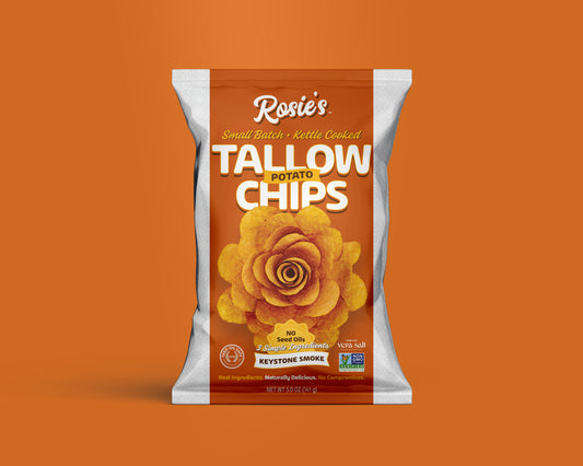 Rosie's Keystone Smoke Tallow Potato Chips bag