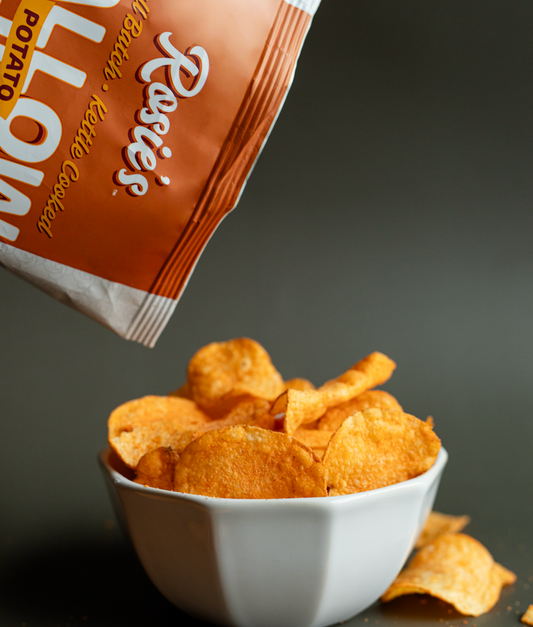 Keystone Smoke tallow potato chips poured into a bowl